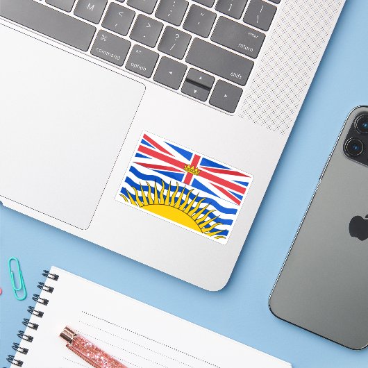 Vlag van British Columbia Sticker (Laptop met iPhone)