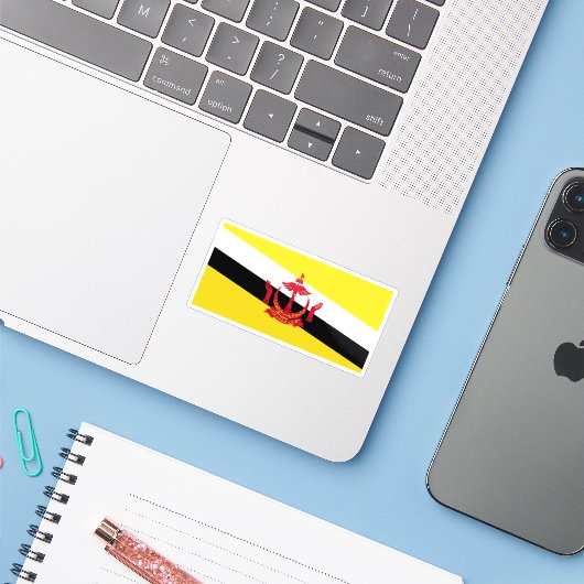 Vlag van Brunei Sticker (Laptop met iPhone)