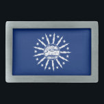 Vlag van Buffalo, New York Gesp<br><div class="desc">Belt Buckle met vlag van de stad Buffalo,  New York; blauwe vlag met witte afsluiting van de stad en 13 bliksembouten</div>