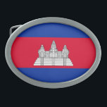 Vlag van Cambodja Gesp<br><div class="desc">Sinds ongeveer 1850 is de Cambodjaanse vlag in het centrum afgebeeld van Angkor Wat. De huidige vlag, met een blauwe grens en een rood midden, werd aangenomen na de onafhankelijkheid van Cambodja in 1948. #patriottic #flag #cambodia #cambodian #angkorwat</div>