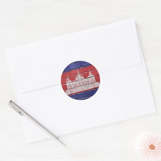 Vlag van Cambodja Ronde Sticker (Envelop)