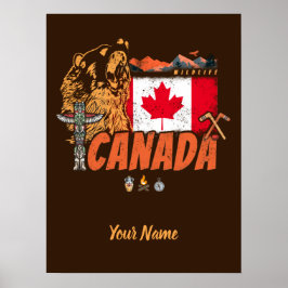  vlag van Canada en grizzly beer souvenir Poster