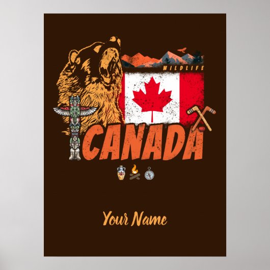  vlag van Canada en grizzly beer souvenir Poster (Voorkant)