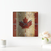 Vlag van Canada / Grunge... Vierkante Klok (Huis)