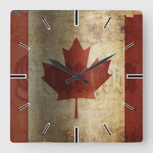 Vlag van Canada / Grunge... Vierkante Klok