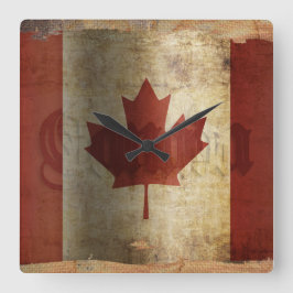Vlag van Canada / Grunge... Vierkante Klok