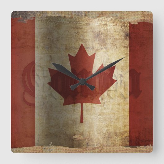 Vlag van Canada / Grunge... Vierkante Klok (Voorkant)