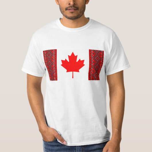 Vlag van Canada met rode/zwarte-Oekraïense kruisti T-shirt (Voorkant)