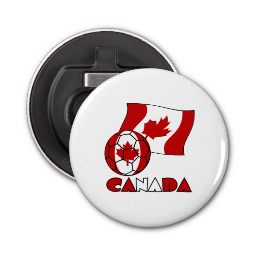 Vlag van Canada met Voetbal Button Flesopener (Voorkant)