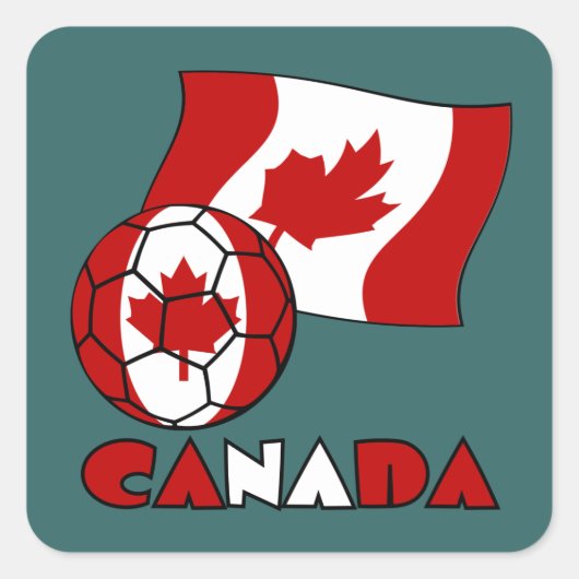 Vlag van Canada met Voetbal Vierkante Sticker (Voorkant)