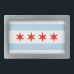 Vlag van Chicago, Illinois Belt Buckle Gesp<br><div class="desc">Belt Buckle met vlag van Chicago (grootste stad in Illinois),  witte en lichtblauwe gestreepte vlag met vier rode sterren</div>