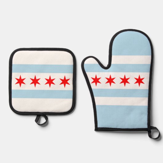 Vlag van Chicago, Illinois Beverage Coaster Ovenwant & Pannenlap Set (Voorkant)