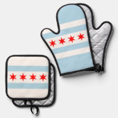 Vlag van Chicago, Illinois Beverage Coaster Ovenwant & Pannenlap Set (Voorkant / Achterkant)
