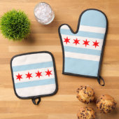 Vlag van Chicago, Illinois Beverage Coaster Ovenwant & Pannenlap Set (Top down)