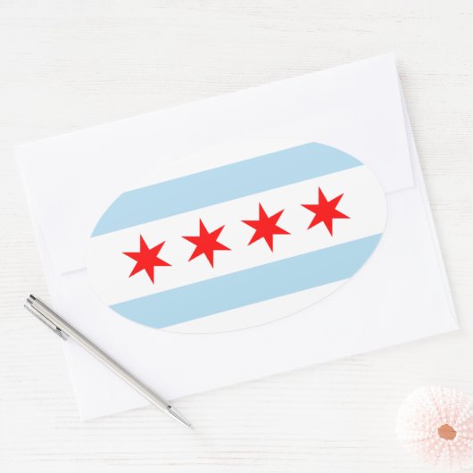 Vlag van Chicago, Illinois Ovale Sticker (Envelop)