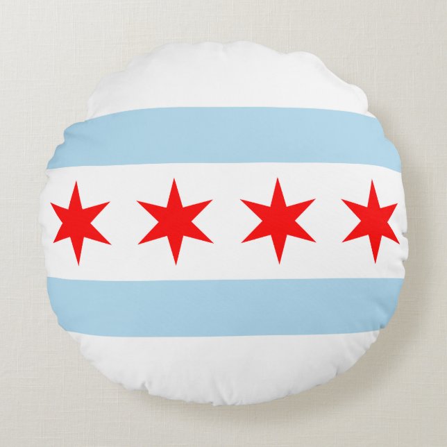 Vlag van Chicago, Illinois Round Pillow Rond Kussen (Voorkant)