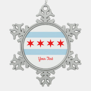 Vlag van Chicago, Illinois Snowflake Pewter Christ Tin Sneeuwvlok Ornament