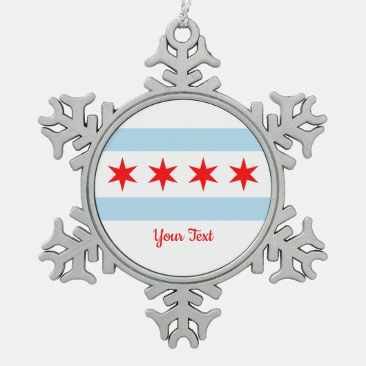 Vlag van Chicago, Illinois Snowflake Pewter Christ Tin Sneeuwvlok Ornament (Voorkant)