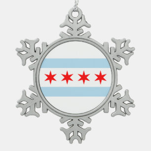 Vlag van Chicago, Illinois Tin Sneeuwvlok Ornament