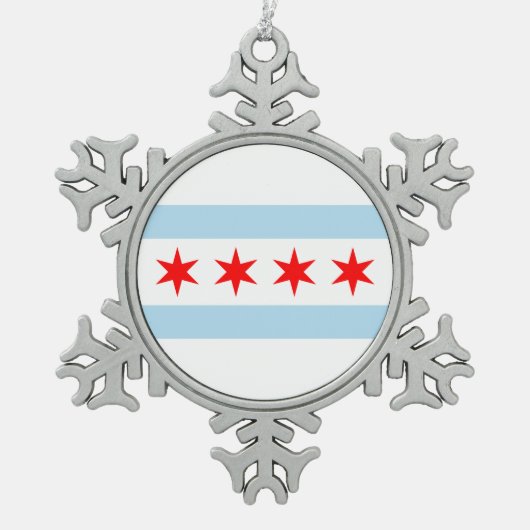 Vlag van Chicago, Illinois Tin Sneeuwvlok Ornament (Voorkant)