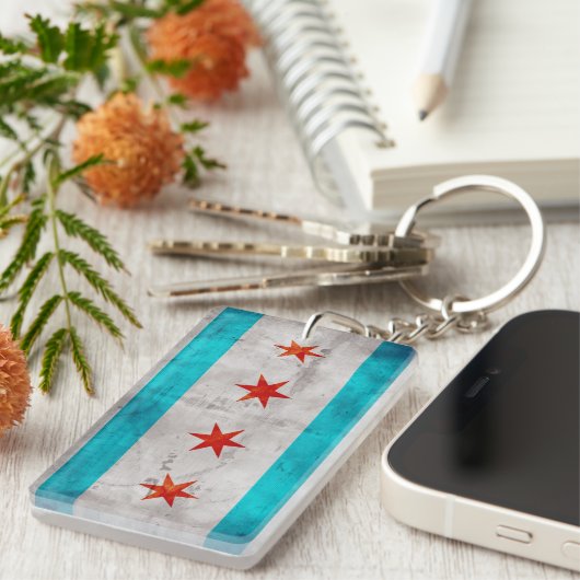  vlag van Chicago Sleutelhanger (Voorkant Rechts)