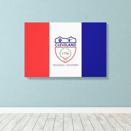 Vlag van Cleveland (Ohio) Canvas Afdruk (Insitu (Houten vloer))