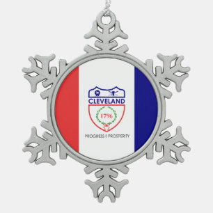 Vlag van Cleveland, Ohio Snowflake Pewter Kerstmis Tin Sneeuwvlok Ornament