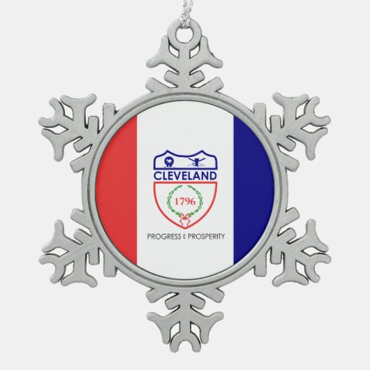 Vlag van Cleveland, Ohio Snowflake Pewter Kerstmis Tin Sneeuwvlok Ornament (Voorkant)