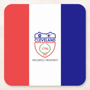 Vlag van Cleveland, Ohio vierkant papier coaster Kartonnen Onderzetters
