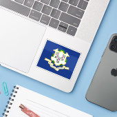 Vlag van Connecticut Sticker (Laptop met iPhone)