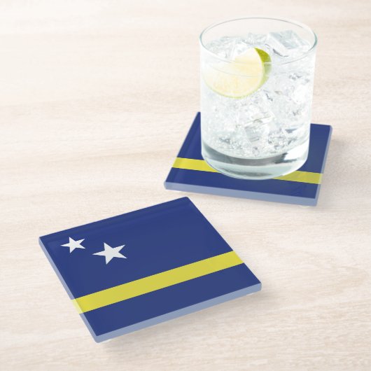 vlag van Curaçao Glazen Onderzetter (Schuin)