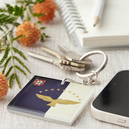 Vlag van de Azoren, Portugal Sleutelhanger (Voorkant Rechts)