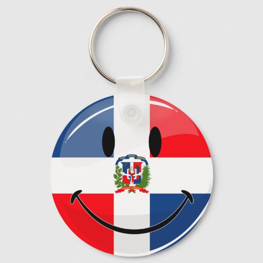 Vlag van de Dominicaanse Republiek Glossy Round Sleutelhanger (Voorkant)