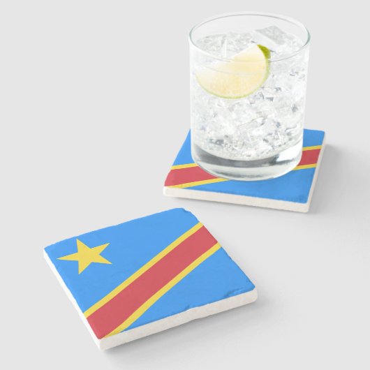 Vlag van de DRC (Democratische Republiek Congo) Stenen Onderzetter (Zijkant)