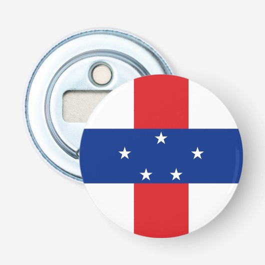 Vlag van de Nederlandse Antillen Button Flesopener (Voorkant)
