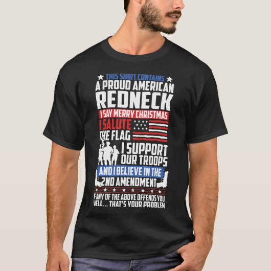 Vlag van de Proud American Rednek Support Pistolen T-shirt (Voorkant)
