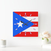 Vlag van de Puerto Rico-klok (met cijfers) Vierkante Klok (Huis)