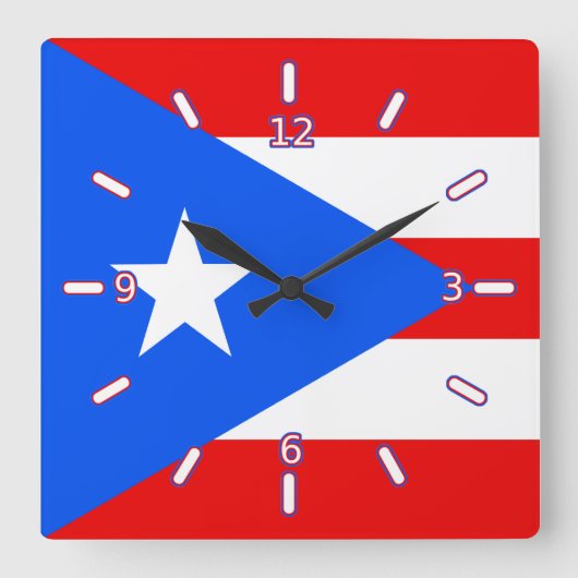 Vlag van de Puerto Rico-klok (met cijfers) Vierkante Klok (Voorkant)