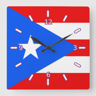 Vlag van de Puerto Rico-klok (met cijfers) Vierkante Klok
