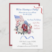 Vlag van de Rode Blauwe Florals van de vierde juli Kaart (Voorkant / Achterkant)