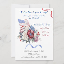 Vlag van de Rode Blauwe Florals van de vierde juli Kaart