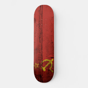 Vlag van de Sovjet-Unie op oude houten graan Skateboard