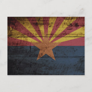 Vlag van de staat Arizona op de oude houten korrel Briefkaart