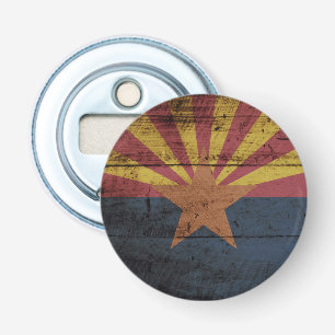 Vlag van de staat Arizona op de oude houten korrel Button Flesopener