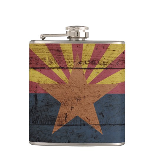 Vlag van de staat Arizona op de oude houten korrel Heupfles (Voorkant)