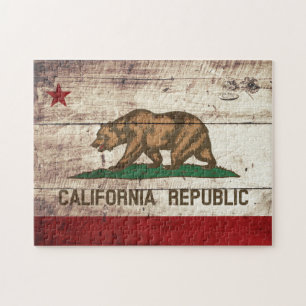 Vlag van de staat Californië op de oude houten kor Legpuzzel