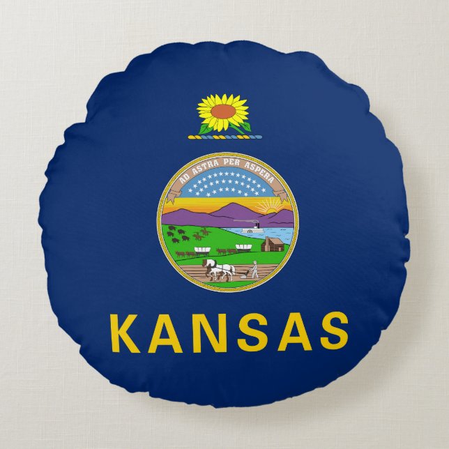 Vlag van de staat Kansas Rond Kussen (Voorkant)