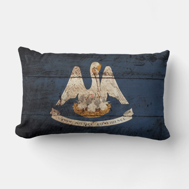 Vlag van de staat Louisiana op de oude houten korr Kussen (Voorkant)