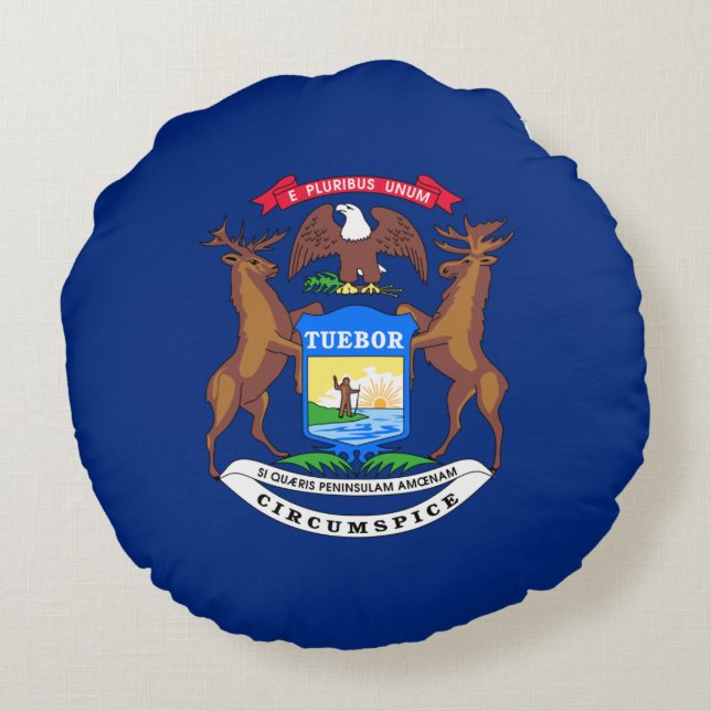 Vlag van de staat Michigan Rond Kussen (Achterkant)