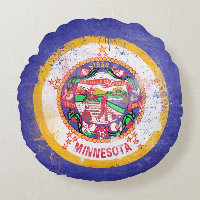 vlag van de staat Minnesota in nood Rond Kussen (Voorkant)